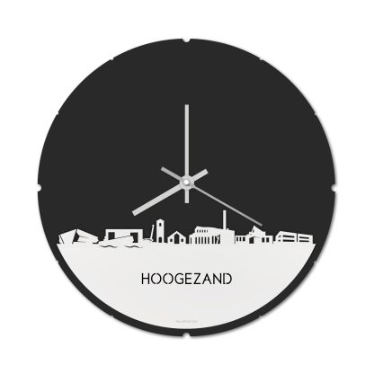 Skyline Klok Rond Hoogezand Wit glanzend gerecycled kunststof cadeau decoratie relatiegeschenk van WoodWideCities