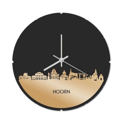 Skyline Klok Rond Hoorn Metallic Goud gerecycled kunststof cadeau decoratie relatiegeschenk van WoodWideCities