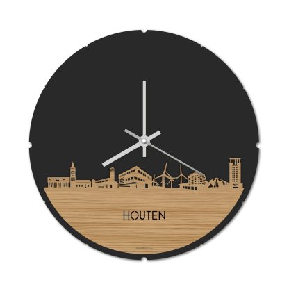 Skyline Klok Rond Houten Bamboe houten cadeau decoratie relatiegeschenk van WoodWideCities