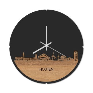 Skyline Klok Rond Houten Eiken houten cadeau decoratie relatiegeschenk van WoodWideCities