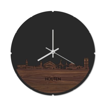 Skyline Klok Rond Houten Noten houten cadeau decoratie relatiegeschenk van WoodWideCities