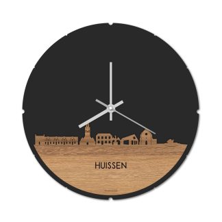 Skyline Klok Rond Huissen Eiken houten cadeau decoratie relatiegeschenk van WoodWideCities