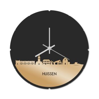 Skyline Klok Rond Huissen Metallic Goud gerecycled kunststof cadeau decoratie relatiegeschenk van WoodWideCities