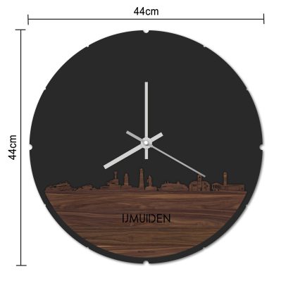 Skyline Klok Rond IJmuiden Bamboe houten cadeau decoratie relatiegeschenk van WoodWideCities