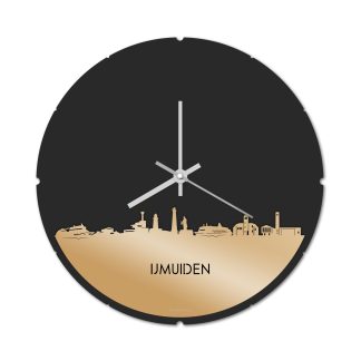 Skyline Klok Rond IJmuiden Metallic Goud gerecycled kunststof cadeau decoratie relatiegeschenk van WoodWideCities