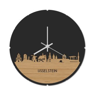 Skyline Klok Rond IJsselstein Bamboe houten cadeau decoratie relatiegeschenk van WoodWideCities