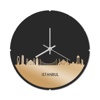 Skyline Klok Rond Istanbul Metallic Goud gerecycled kunststof cadeau decoratie relatiegeschenk van WoodWideCities