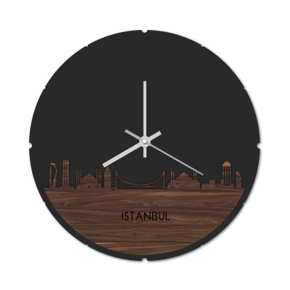 Skyline Klok Rond Istanbul Noten Noten houten cadeau decoratie relatiegeschenk van WoodWideCities