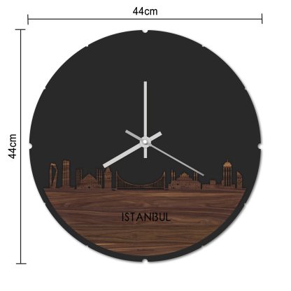 Skyline Klok Rond Istanbul Zwart glanzend gerecycled kunststof cadeau decoratie relatiegeschenk van WoodWideCities