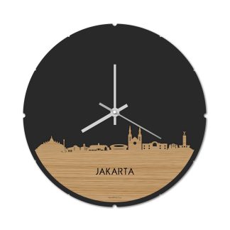 Skyline Klok Rond Jakarta Bamboe houten cadeau decoratie relatiegeschenk van WoodWideCities