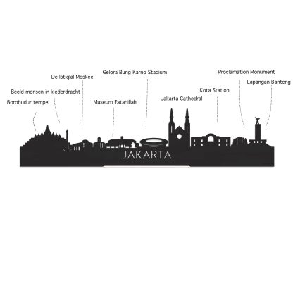 Skyline Klok Rond Jakarta Noten houten cadeau decoratie relatiegeschenk van WoodWideCities