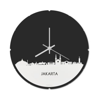 Skyline Klok Rond Jakarta Wit glanzend gerecycled kunststof cadeau decoratie relatiegeschenk van WoodWideCities