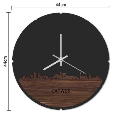 Skyline Klok Rond Katwijk Noten houten cadeau decoratie relatiegeschenk van WoodWideCities