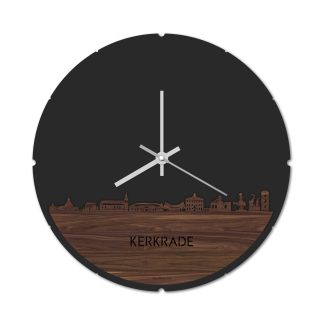 Skyline Klok Rond Kerkrade Noten houten cadeau decoratie relatiegeschenk van WoodWideCities