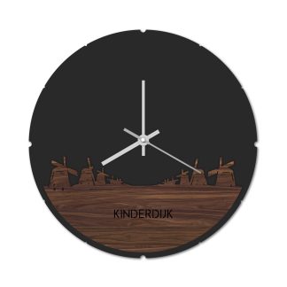 Skyline Klok Rond Kinderdijk Noten houten cadeau decoratie relatiegeschenk van WoodWideCities