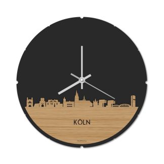 Skyline Klok Rond Köln Bamboe houten cadeau decoratie relatiegeschenk van WoodWideCities