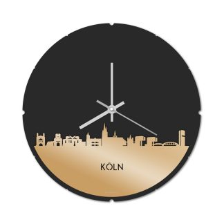 Skyline Klok Rond Köln Metallic Goud gerecycled kunststof cadeau decoratie relatiegeschenk van WoodWideCities