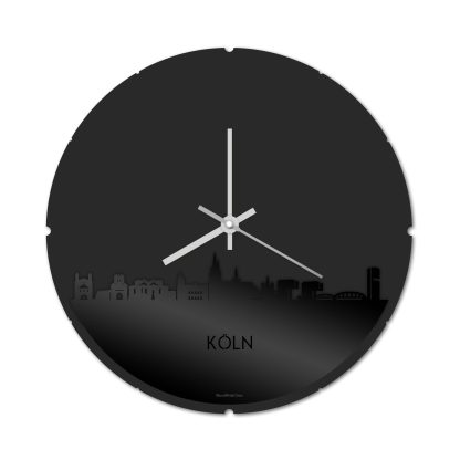 Skyline Klok Rond Köln Zwart glanzend gerecycled kunststof cadeau decoratie relatiegeschenk van WoodWideCities