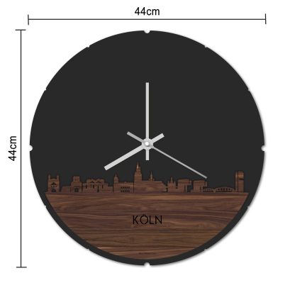 Skyline Klok Rond Köln Zwart glanzend gerecycled kunststof cadeau decoratie relatiegeschenk van WoodWideCities