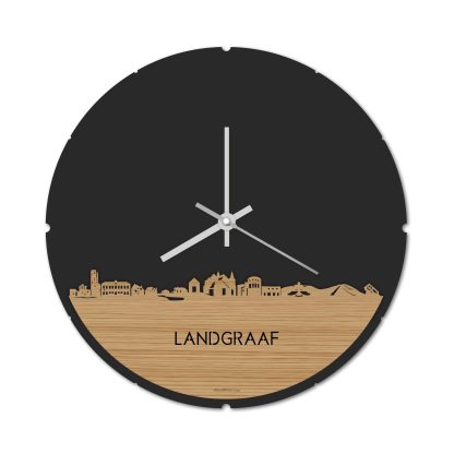 Skyline Klok Rond Landgraaf Bamboe houten cadeau decoratie relatiegeschenk van WoodWideCities