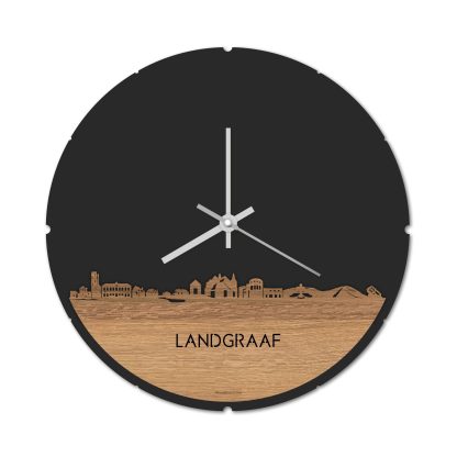 Skyline Klok Rond Landgraaf Eiken houten cadeau decoratie relatiegeschenk van WoodWideCities