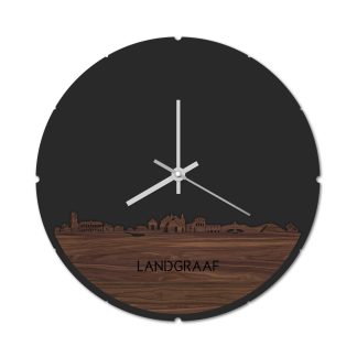 Skyline Klok Rond Landgraaf Noten houten cadeau decoratie relatiegeschenk van WoodWideCities