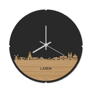 Skyline Klok Rond Laren Bamboe houten cadeau decoratie relatiegeschenk van WoodWideCities