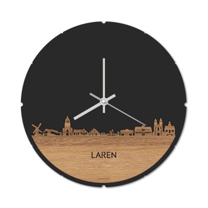 Skyline Klok Rond Laren Eiken houten cadeau decoratie relatiegeschenk van WoodWideCities