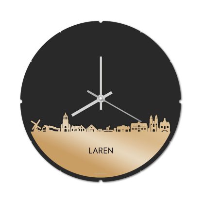 Skyline Klok Rond Laren Metallic Goud gerecycled kunststof cadeau decoratie relatiegeschenk van WoodWideCities