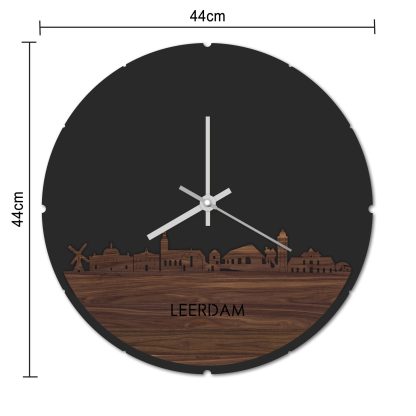 Skyline Klok Rond Leerdam Bamboe houten cadeau decoratie relatiegeschenk van WoodWideCities