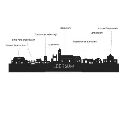 Skyline Klok Rond Leersum Noten houten cadeau decoratie relatiegeschenk van WoodWideCities