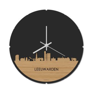 Skyline Klok Rond Leeuwarden Bamboe Bamboe  houten cadeau decoratie relatiegeschenk van WoodWideCities