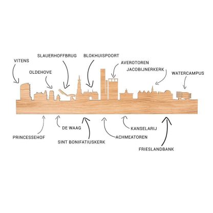 Skyline Klok Rond Leeuwarden Bamboe houten cadeau decoratie relatiegeschenk van WoodWideCities