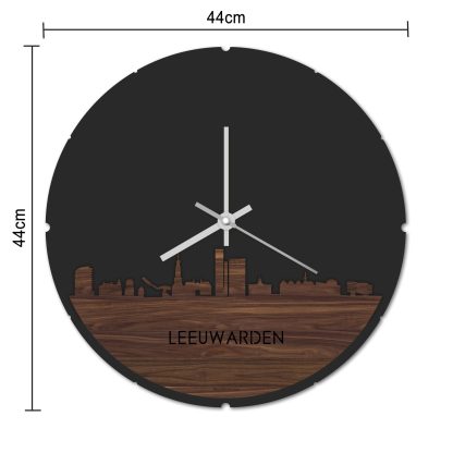 Skyline Klok Rond Leeuwarden Bamboe houten cadeau decoratie relatiegeschenk van WoodWideCities