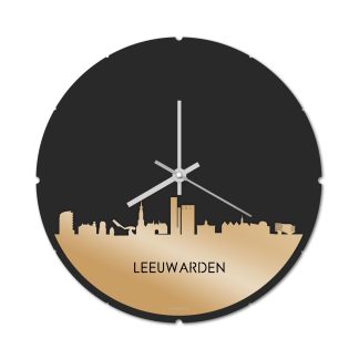 Skyline Klok Rond Leeuwarden Metallic Goud gerecycled kunststof cadeau decoratie relatiegeschenk van WoodWideCities