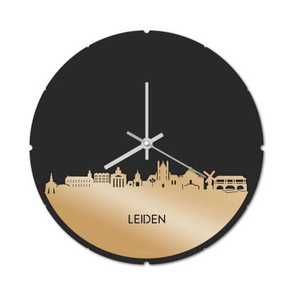 Skyline Klok Rond Leiden Metallic Goud gerecycled kunststof cadeau decoratie relatiegeschenk van WoodWideCities