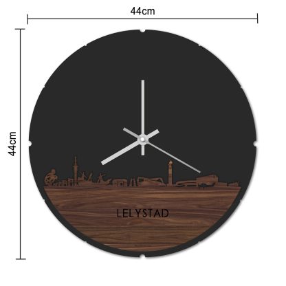 Skyline Klok Rond Lelystad Bamboe houten cadeau decoratie relatiegeschenk van WoodWideCities