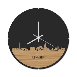 Skyline Klok Rond Lemmer Bamboe houten cadeau decoratie relatiegeschenk van WoodWideCities