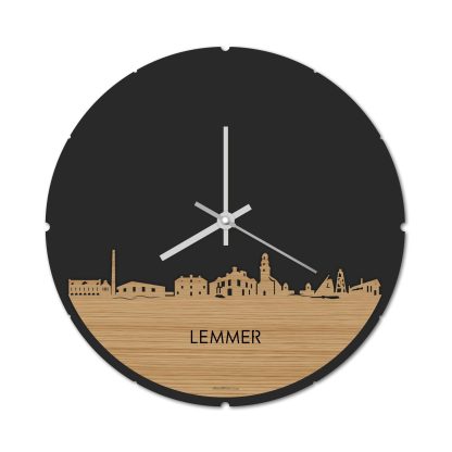 Skyline Klok Rond Lemmer Bamboe houten cadeau decoratie relatiegeschenk van WoodWideCities