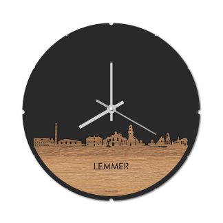 Skyline Klok Rond Lemmer Eiken houten cadeau decoratie relatiegeschenk van WoodWideCities