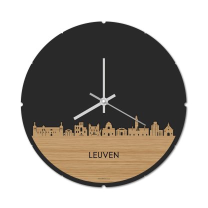 Skyline Klok Rond Leuven Bamboe houten cadeau decoratie relatiegeschenk van WoodWideCities