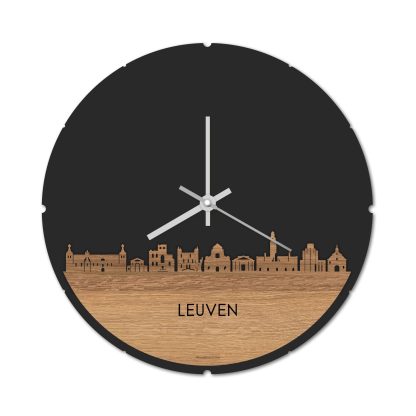 Skyline Klok Rond Leuven Eiken houten cadeau decoratie relatiegeschenk van WoodWideCities