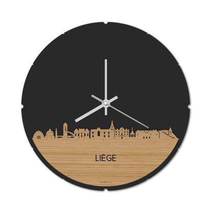 Skyline Klok Rond Liège Bamboe houten cadeau decoratie relatiegeschenk van WoodWideCities