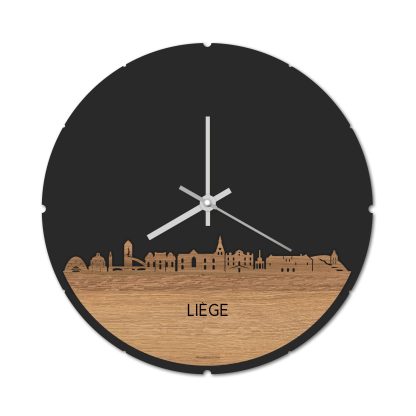 Skyline Klok Rond Liège Eiken houten cadeau decoratie relatiegeschenk van WoodWideCities