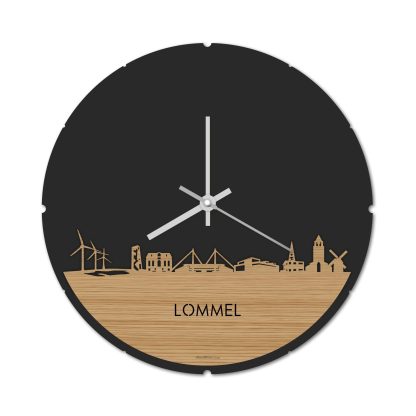 Skyline Klok Rond Lommel Bamboe houten cadeau decoratie relatiegeschenk van WoodWideCities