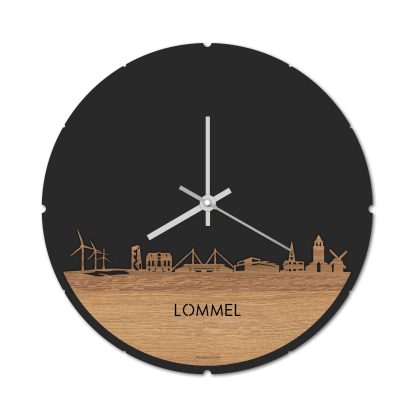 Skyline Klok Rond Lommel Eiken houten cadeau decoratie relatiegeschenk van WoodWideCities