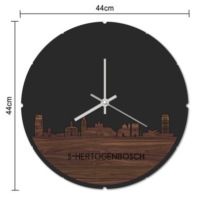 Skyline Klok Rond Den Bosch Eiken houten cadeau decoratie relatiegeschenk van WoodWideCities