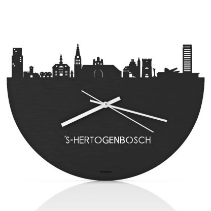 Skyline Klok Den Bosch Black houten cadeau wanddecoratie relatiegeschenk van WoodWideCities