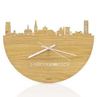 Skyline Klok Den Bosch Eiken houten cadeau wanddecoratie relatiegeschenk van WoodWideCities