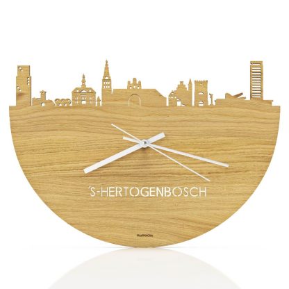 Skyline Klok Den Bosch Eiken houten cadeau wanddecoratie relatiegeschenk van WoodWideCities